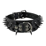 haoyueer Sharp Spiked Studded Dog Collar 2 Inch Width Stylish Leather Dog Collars for Medium & Large Dogs Pitbull,Labrador,Boxer Rottweiler German Shepherd … (L, Black-1)