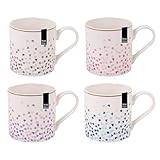 YöL Set Of 4 Heart Design Mugs New Bone China Coffee Tea Cups 350ml Home Kitchen Mug Set
