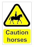 Caution Horses’ Sticker Decals, 2-Pack, 300mm x 200mm, Printed and Laminated Wall Safety Warning Sign for Vehicles, Trailers, and Stables, Durable and Weather-Resistant, Ideal for Outdoor Use