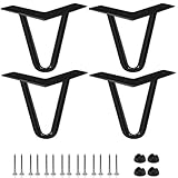 Btowin 4 inch / 10cm Hairpin Legs, 4Pcs Heavy Duty Metal Furniture Legs with Rubber Floor Protectors & Screws for Home DIY Projects TV Stand Sofa Cabinet - Black