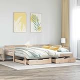 vidaXL Daybed with Trundle and Drawers, Sofa Bed for Living Room Bedroom, Guest Bed, Upholstered Sleeper Sofa, Modern Style, 80x200 cm Solid Wood Pine