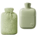 Mlysnd Hot Water Bottle, Hot Water Bottle with Cover, 2L Large Capacity Hot Water Bag, Skin-Friendly Material and Long-Lasting Warmth Suitable for Children and Adults Bed Warmer Bag(Green)