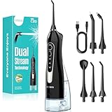 COSLUS Water Dental Flosser for Teeth Cordless: 2025 Upgraded Portable Oral Irrigator 300ML 5 Jet Tips Rechargeable Tooth Flosser Teeth Braces Pick IPX7 Waterproof Irrigation Cleaner for Travel Home