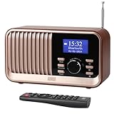 August MB450K Portable DAB/DAB+/FM Radio with Bluetooth 5.3 – Rechargeable Digital Radio with 60 Presets, 18H Playback, Dual Alarm Clock with Sleep Timer, USB, AUX & MicroSD, Remote Control – Oak