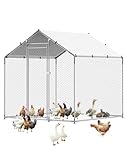 VEVOR Metal Chicken Coop, 6.56x6.56x6.56ft Large Walk-in Chicken Runs with Cover, Spire Roof Hen House Enclosure with Security Lock, Outdoor Duck Rabbit Cage Poultry Pen for Backyard, Farm, Yard
