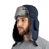 ZffXH Women Earflap Fur Ushanka Russian Bomber Hat Men Warm Winter Thermal Trapper Trooper Hat Navy