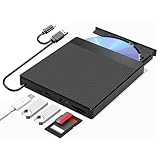 INDOTEAM External CD DVD Drive for Laptop PC – USB 3.0 & Type-C CD/DVD RW Portable DVD Player CD Player with SD TF Card Reader – CD-ROM Burner Rewriter Slim Optical DVD Disk Drive