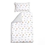 Clair de Lune Jungle Dream Reversible Cot Bed Duvet Cover and Pillowcase Set 120 x 150 cm , White/Grey