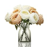 Waisted Glass Vase for Flowers - Small Grey Glass Vase 16cm Patterned – Decorative Modern Peony Posy for Roses Daffodil Tulips – Gifts for Mothers Day