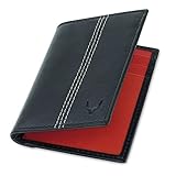 PELLE TORO Minifold Leather Credit Card Holder for Men - Thin RFID Blocking Contactless Card Protector, Handmade Minimalist Slim Wallet in Gift Box, Black Red
