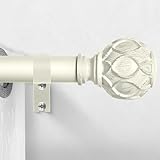 HTZON White Curtain Rods for Windows:Farmhouse Boho Decorative Curtain Rod for Bedroom Living Room,Heavy Duty Adjustable Rustic Drapery Rods with Vintage Coastal Texture Finials,Antique White 36-88"
