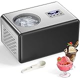 2L Ice Cream Maker with Compressor, No Pre-freezing Ice Cream Machine, 3 in 1, Button Control Panel & Timer, Homemade Ice Cream/Gelato/Sorbet/Frozen Yoghurt