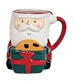 Divas World Christmas Theme Coffee Mug with Biscuit Cookie Holder: Santa,Reindeer Sculpted Tea Cups with Pocket- Novelty Drinkware for The Holidays (Santa Mug)