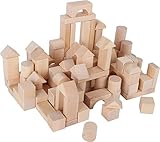 small foot 7073 Natural wooden building blocks, stones in various shapes, in a linen bag for storage, from 3 years, Single-coloured