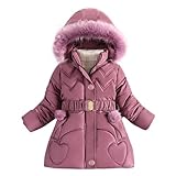 Flodxo Kids Winter Cotton Coats Girls Puffer Jacket Warm Hooded Padded Coat Themal Outerwear Down Jackets with Faux Fur Hood Casual School Parka Trench Coat for Age 4-12 Years Purple