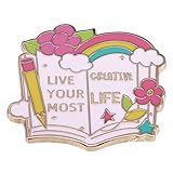 Positive Quotes Pin Live Your Most Creative Life Letter Hard Enamel Pin Pastel Book Shape Brooch Pin Badge Cartoon Cute Lapel Pin Inspirational Brooch Pin Badge for Women Clothing Bag Hat Decoration