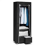 Hododou Canvas Wardrobe Fabric Wardrobe for Bedroom 160 x 59 x 43CM Portable Closet with 2 Drawers and Hanging Rail, for Living Room, Dormitory, Fabric Closet for Clothes, Bags, Toys, Shoes, Black
