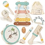 Lehoo Castle Kids Wooden Baby Toddler Montessori Musical Toys for 1-3 Year Old, Baby Maracas Xylophone Tambourine Percussion Instruments Set 18M+