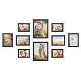 SONGMICS Set of 10 Picture Frames, Two 20 x 25 cm (8 x 10 Inches), Four 13 x 18 cm (5 x 7 Inches), Four 10 x 15 cm (4 x 6 Inches), Plastic Front, MDF, Ink Black RPF310H