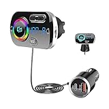 SONRU 2025 Newest FM Transmitter Bluetooth 5.3, Car Radio Adapter Hands-Free Car Kit, PD3.0 30W Type C & QC3.0 Fast Car Charger, Support TF Card, AUX Output, Crystal Sound, 1.1M Cable, 2 Install Ways