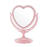 FSSTUD Plastic Heart Shaped Makeup Mirror Tabletop Cosmetic Mirror Double Sided Mirror Rotatable Vanity Mirror for Women Girls Pink