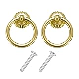 sourcing map 2 Sets Vintage Drop Ring Knobs Retro Dresser Pulls Handles with Screws Zinc Alloy for Dresser Drawer Furniture Closet Cupboard Gold Brass(45.5mm/1.8" Long)