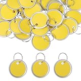 PATIKIL 3cm Metal Rim Key Tags 50 Pack Blank Round Paper Tags Bulk Writable Keychain Identifiers with Split Rings for Car Door Drawer Key Luggage Pet, Yellow