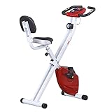 HOMCOM Folding Exercise Bike, Fitness Bicycle Indoor Trainer, 8-Level Magnetic Resistance Adjustable, with LCD Monitor, Pulse Sensor, Red
