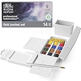 Winsor & Newton, Professional Watercolour Field Box, 12 x Half Pans PLUS 1 x Travel Brush + Artists' Sponge + 35ml bottle + Water Container