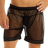 CHICTRY Men's See-Through Lingerie Mesh Openwork Loose Shorts Underwear Boxer Trunks Black L