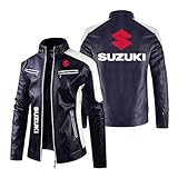 Men's Thicken Motorcycle Jacket Coats for SU.ZU.K.I Full Zip Moto Outerwear Patchwork Leather Clothing Stand Collar Racing Suit Comfort Cycling Jersey-Dark blue||3XL