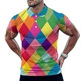 Colorful Harlequin Mens Polo Shirts Short Sleeve Golf Shirt Casual T-Shirt Top for Work Athletic 3XL