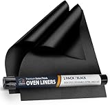 Linda's Essentials Oven Liners for Bottom of Oven (2 Pack) - Universal Non-Stick Liner for Fan Assisted Cooking, 32 x 50 cm Kitchen Essentials, Protector Sheets, Save Time & Clean Easily (Black)