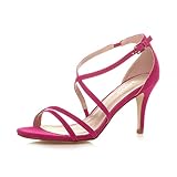 Ajvani Womens Ladies mid high Heel Strappy Crossover Wedding Sandals Shoes, Fuchsia Pink Suede, 6 UK
