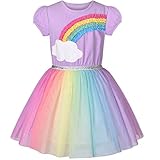 Sunny Fashion Girls Dress Purple Short Sleeve Rainbow Tulle Skirt Birthday Party Age 6 Years