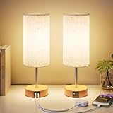 UPXNBOR Touch Bedside Lamps Set of 2, Table Lamp for Bedroom and Living Room with USB-A & USB-C Charging Ports, 3-Way Dimmable Bedside Lamps, Linen Fabric Shade, (LED Bulb Included)
