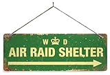 WW2 Air Raid Shelter Arrow - Green. Small metal sign with sticky pads (no holes). WD crown office door War Vintage rusty