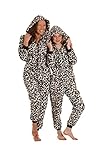 Camille Childrens Super Soft Fleece Onesie - Hooded All In One - Long Sleeved and Full Length with Elasticated Cuffs and Ankles Brown Snow Leopard Print 9-11 Years