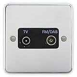 Deta 1941CHB TV & FM/DAB Diplexer Aerial Socket Polished Chrome/Black Insert