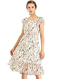 Allegra K Women's Boho Flutter Sleeve Belted Square Neck Ruffled Hem Midi Dress - White - 14