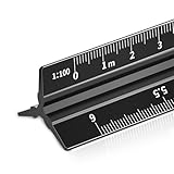 Rena Chris Architectural Metric Ruler - 30cm Aluminum Architect Scale with Laser Etched Triangle for Blueprint, Drafting - Metal