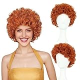 FOUNSHO Orange Afro Curly Wig for Women Men 60s 70s 80s Costume Ladies Short Reddish Fluffy Hair Disco Rocker Curly Wigs for Adults Women’s Men’s Fancy Dress Up Halloween Cosplay Party (Orange)