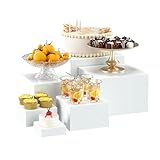 OKBHTS 6 Pcs White Display Stands for Food and Cake, Buffet Risers, Acrylic Display Boxes, Tiered Plinth Stands.(Standard Size, White)
