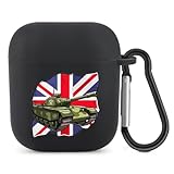 Tank British Flag WW2 Tanks Bluetooth Headset Cover Earbuds Case TPU Headphone Protective Compatible with Airpods 1/2 Black-Color