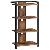 HOOBRO 4-Tier Vinyl Record Player Stand, AV Media Stand with Cable Management Holes for Turntables, Wooden Turntable Table, for Game Consoles, Projectors, Rustic Brown and Black EBF38CJ01