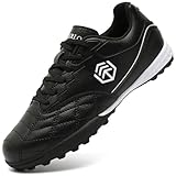 PiDaGlobal Boys Football Boots Kids Girls Club Firm Ground Soccer Shoe Astro Turf Trainers Athletics Sport Futsal Shoes Teenager Profession Competition Indoor Outdoor Sneakers 6UK Black