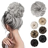 REECHO Messy Bun Hair Piece - Thick Tousled Updo Elastic Synthetic Ponytail Extensions for Women - Silver Grey Scrunchies Donut Accessories