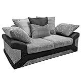 Furnishings For Less UK New Large Dino Black and Grey 2 Seater sofa Fabric and Leather Like Trim (Black and Grey, 2 Seater)