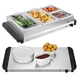 VonShef Food Warmer 4 Tray – 7.2L Table Top Buffet Server 300W with Lids, Plate Warming, Temp Control, Chafing Dish, Hostess Trolley Food Warmer & Cool Touch Handles - 2 x 2.4L and 2 x 1.2L Pans