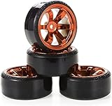 KINGCOO RC Drift Car Wheel and Tyre, 4PCS 63mm Hard Tires Plastic Wheel Rims for 1/10 On-Road Racing Drifting Car Spare Parts for HSP Tamiya HPI Kyosho(Orange)